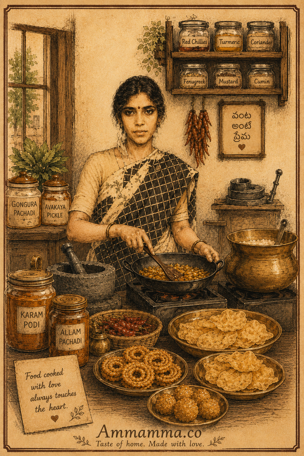Mangatayaru in her kitchen — an illustration